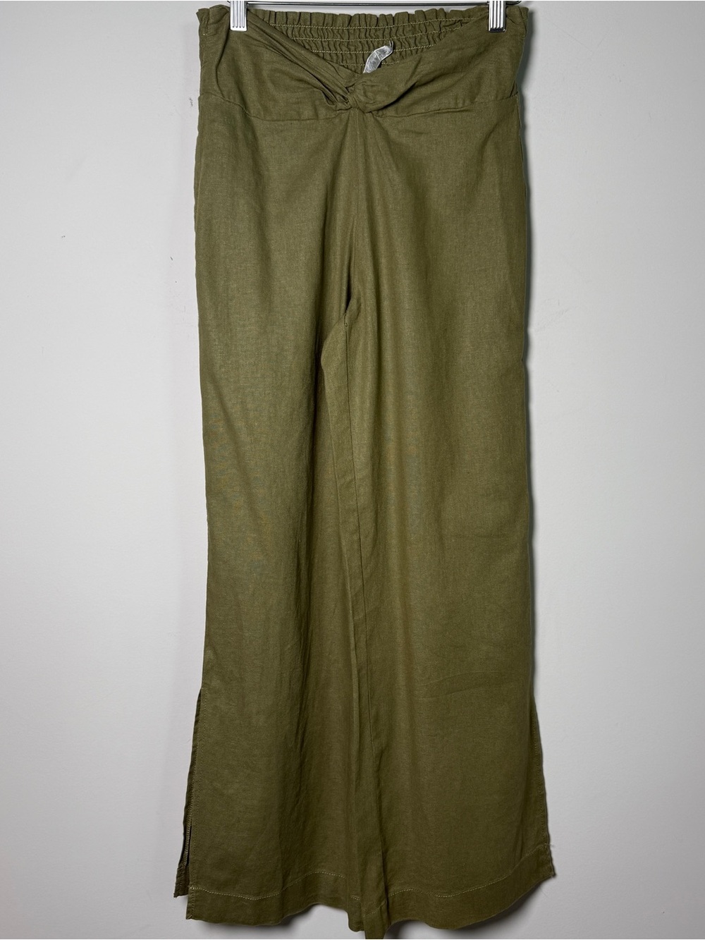Banjara Linen Viscose Wide Leg Pants  Green Cottagecore Summer Resortwear - M